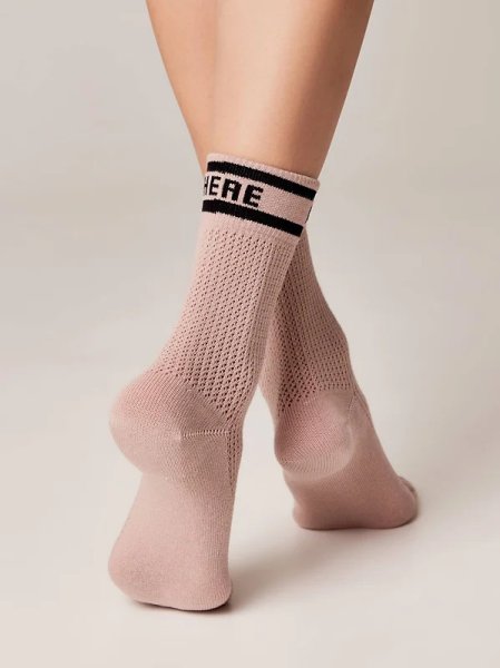Lange Socken mit Ajourmuster Puderrosa  Focus - Here